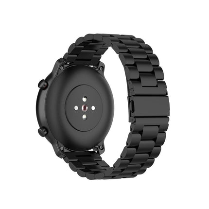 Applicable To Ticwatch Generation / Moto360 Second Generation 460 / Samsung GearS3 / Huawei GT Universal 22mm Stainless Steel Metal Strap Butterfly Buckle Three Beads, black, gold, rose gold, Silver