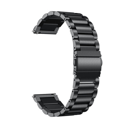 Applicable To Ticwatch Generation / Moto360 Second Generation 460 / Samsung GearS3 / Huawei GT Universal 22mm Stainless Steel Metal Strap Butterfly Buckle Three Beads, black, gold, rose gold, Silver