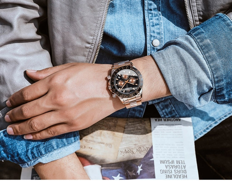OCHSTIN Augusten 6103B Multi Function Quartz Watch Sports luminous Waterproof Watch Calendar Steel Band Men  Watch
