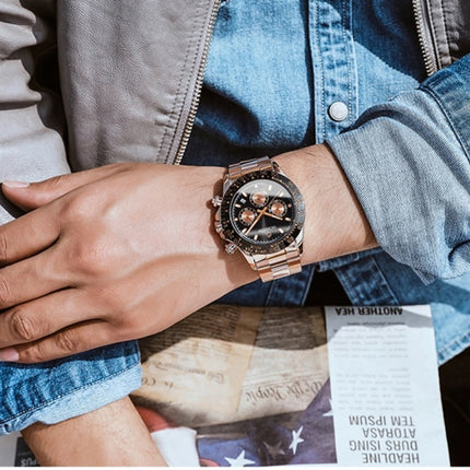 OCHSTIN Augusten 6103B Multi Function Quartz Watch Sports luminous Waterproof Watch Calendar Steel Band Men  Watch