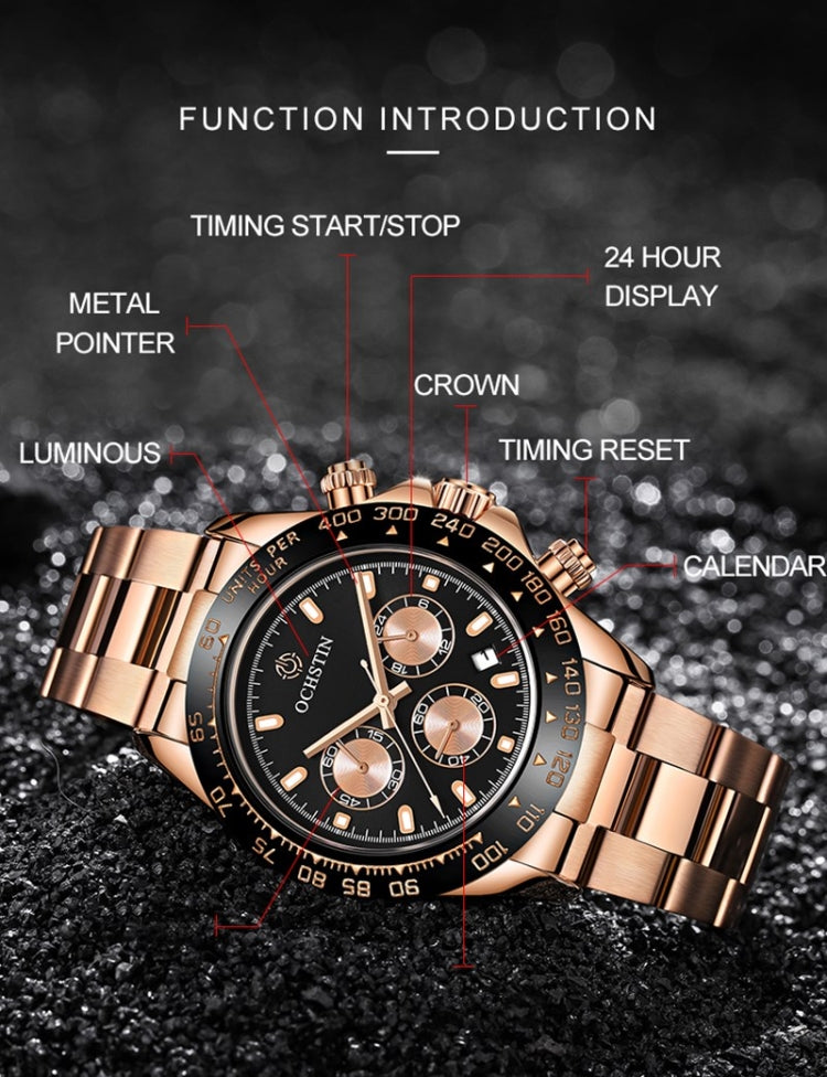 OCHSTIN Augusten 6103B Multi Function Quartz Watch Sports luminous Waterproof Watch Calendar Steel Band Men  Watch