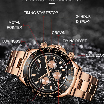 OCHSTIN Augusten 6103B Multi Function Quartz Watch Sports luminous Waterproof Watch Calendar Steel Band Men  Watch