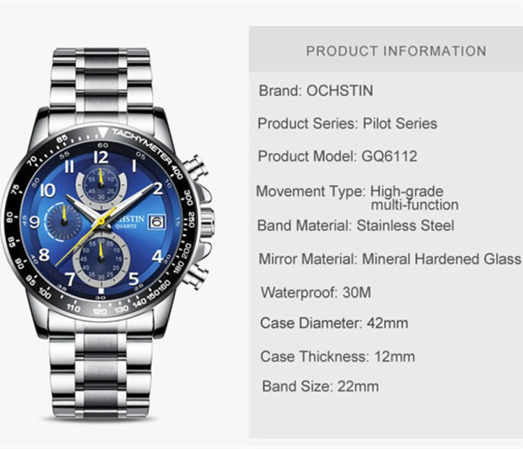 OCHSTIN   6112 Men Multi  Function Watch Fashion Sports Business Calendar Luminous Men Watch Quartz Watch Steel Watch