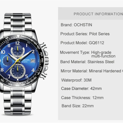 OCHSTIN   6112 Men Multi  Function Watch Fashion Sports Business Calendar Luminous Men Watch Quartz Watch Steel Watch