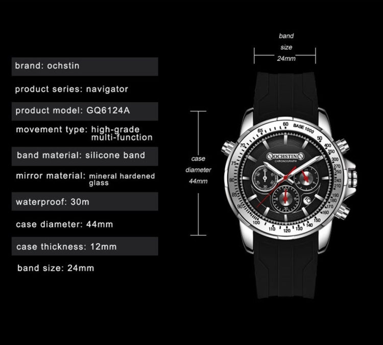 OCHSTIN 6125A Multi Function Chronograph Men  Sports Silicone Quartz Waterproof Men  Watch