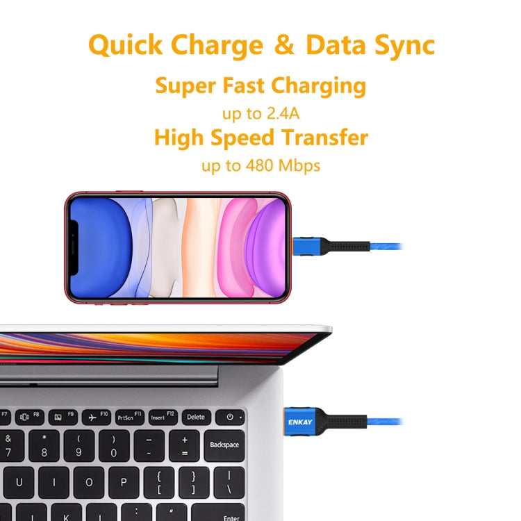 ENKAY ENK-CB203 Cloth Weaving Thread USB to 8 Pin Data Transfer Charging Cable, 8 Pin