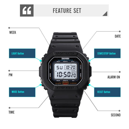 Skmei 1608 Multi-Function Student Electronic Watch Waterproof Timing Silicone Sports Watch