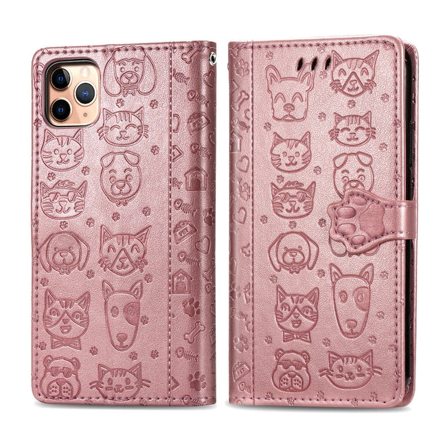 Cute Cat and Dog Embossed Horizontal Flip PU Leather Case with Holder / Card Slot / Wallet / Lanyard, For iPhone 11 Pro Max, For iPhone 11, For iPhone XS/X, For iPhone XR, For iPhone XS Max, For iPhone 8/7, For iPhone 8Plus/7Plus