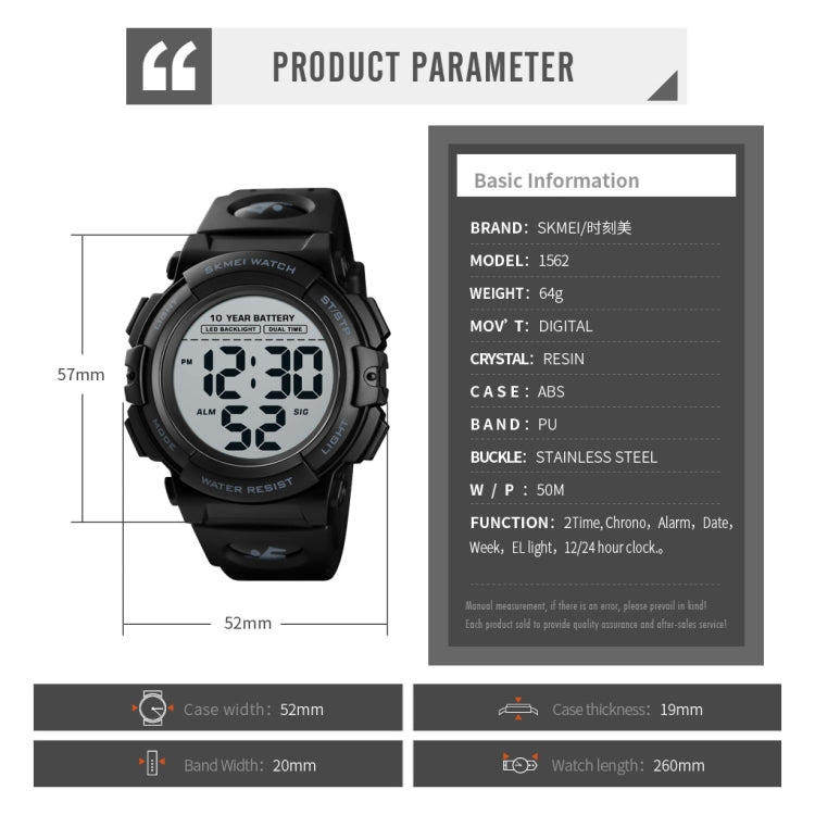 Skmei 1562 Multi Function Outdoor Sports Waterproof Student Electronic Watch Ten Year Battery Mens Watch