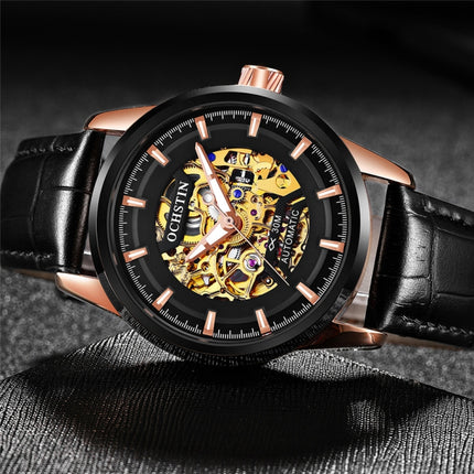 Ochstin 2002C Men  Automatic Hollow Leather Mechanical Watch Business Waterproof Night Light Men Watch Mechanical Watch