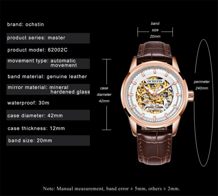 Ochstin 2002C Men  Automatic Hollow Leather Mechanical Watch Business Waterproof Night Light Men Watch Mechanical Watch