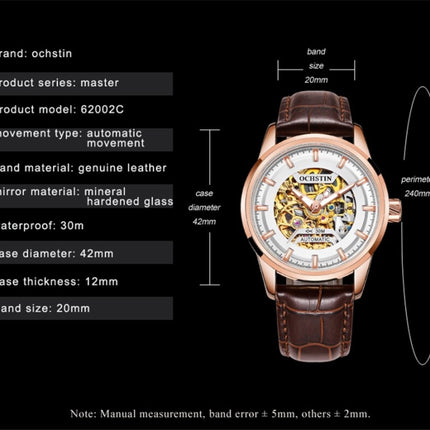Ochstin 2002C Men  Automatic Hollow Leather Mechanical Watch Business Waterproof Night Light Men Watch Mechanical Watch