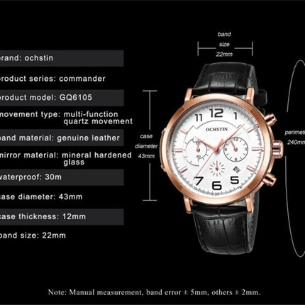 Ochstin 6105 Multi Function Watch Business Leisure Men  Watch Waterproof Timing Quartz Watch Belt Watch