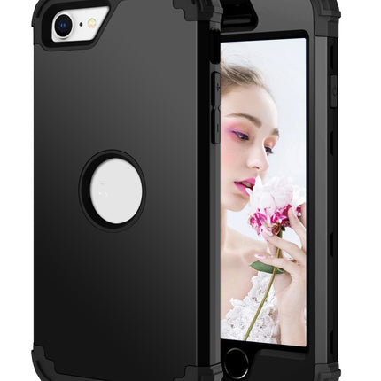 For iPhone SE 2020 Silicone + PC Three-piece Anti-drop Mobile Phone Protection Bback Cover, Black, Red, Blue, Rose Gold, Purple