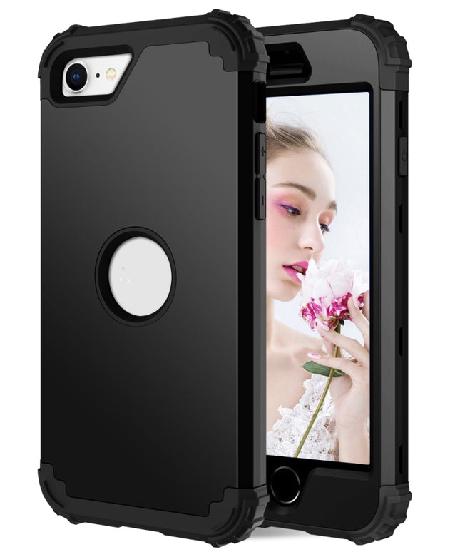 For iPhone SE 2020 Silicone + PC Three-piece Anti-drop Mobile Phone Protection Bback Cover, Black, Red, Blue, Rose Gold, Purple