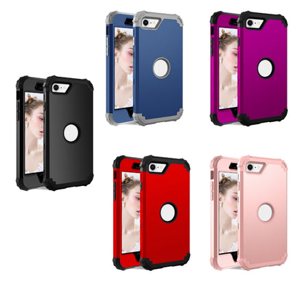 For iPhone SE 2020 Silicone + PC Three-piece Anti-drop Mobile Phone Protection Bback Cover, Black, Red, Blue, Rose Gold, Purple