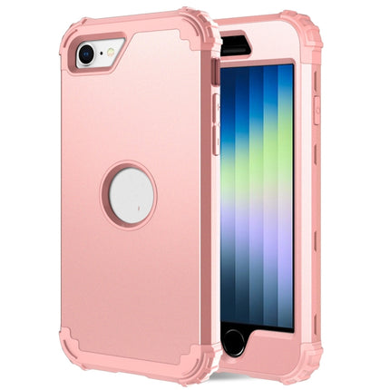 For iPhone SE 2020 Silicone + PC Three-piece Anti-drop Mobile Phone Protection Bback Cover, Black, Red, Blue, Rose Gold, Purple
