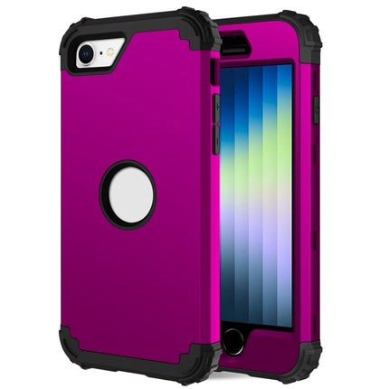 For iPhone SE 2020 Silicone + PC Three-piece Anti-drop Mobile Phone Protection Bback Cover, Black, Red, Blue, Rose Gold, Purple