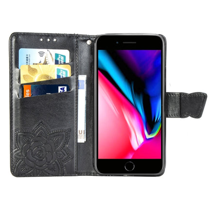 For iPhone SE (2020) Butterfly Love Flower Embossed Horizontal Flip Leather Case with Bracket / Card Slot / Wallet / Lanyard, Black, Blue, Gray, Light Purple, Rose Gold, Dark Purple, Pink