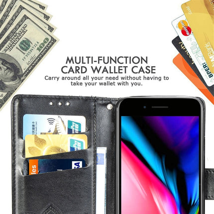 For iPhone SE (2020) Butterfly Love Flower Embossed Horizontal Flip Leather Case with Bracket / Card Slot / Wallet / Lanyard, Black, Blue, Gray, Light Purple, Rose Gold, Dark Purple, Pink
