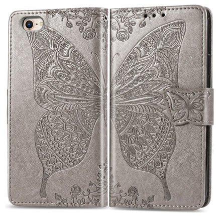 For iPhone SE (2020) Butterfly Love Flower Embossed Horizontal Flip Leather Case with Bracket / Card Slot / Wallet / Lanyard, Black, Blue, Gray, Light Purple, Rose Gold, Dark Purple, Pink