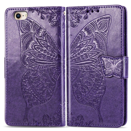 For iPhone SE (2020) Butterfly Love Flower Embossed Horizontal Flip Leather Case with Bracket / Card Slot / Wallet / Lanyard, Black, Blue, Gray, Light Purple, Rose Gold, Dark Purple, Pink
