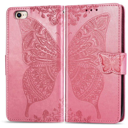 For iPhone SE (2020) Butterfly Love Flower Embossed Horizontal Flip Leather Case with Bracket / Card Slot / Wallet / Lanyard, Black, Blue, Gray, Light Purple, Rose Gold, Dark Purple, Pink