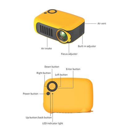 Miniproyector portátil A2000 de 800 lúmenes, compatible con pantalla LCD de 1080P, lámpara con vida útil de 50 000 horas, proyector de video para cine en casa, para banco de energía, enchufe de EE. UU.