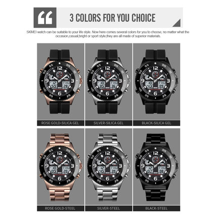 SKMEI 1538 Multi-Function Time Large Dial Steel Belt Men  Casual Sports Electronic Watch