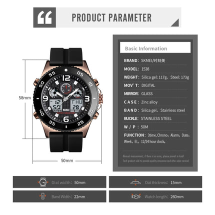 SKMEI 1538 Multi-Function Time Large Dial Steel Belt Men  Casual Sports Electronic Watch