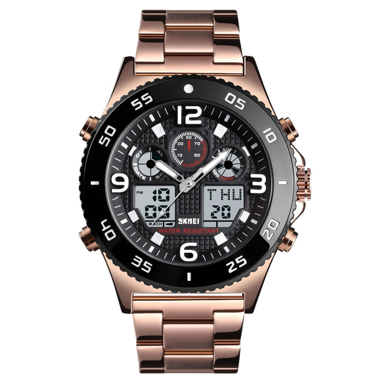 SKMEI 1538 Multi-Function Time Large Dial Steel Belt Men  Casual Sports Electronic Watch