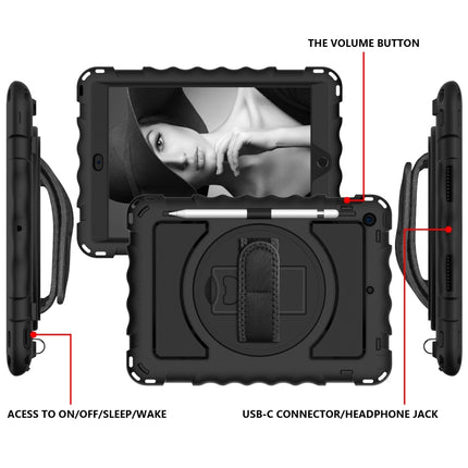 For iPad 10.2 360 Degree Rotating Case with Pencil Holder, Kickstand Shockproof Heavy Duty with Shoulder Strap,Hand Strap, For iPad 10.2