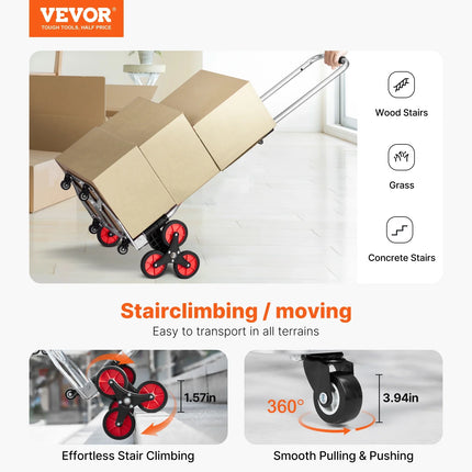 VEVOR 260lbs Folding Hand Truck with Telescoping Handle & 2 Elastic Ropes Stair Climbing Cart Dolly for Warehouse Moving