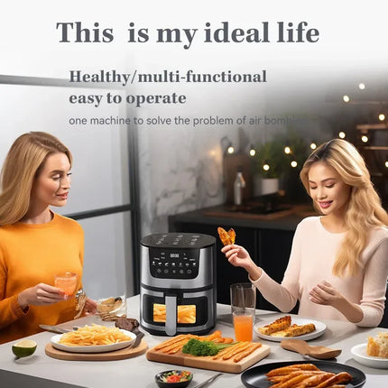 Electric Air Fryer Smart 7L Multi-function Hot Convection Oven Deep Fryer Without Oil LED Touch Control 1400W Visible Window