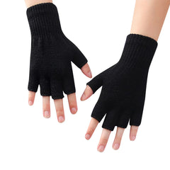 1Pair Black Half Finger Fingerless Gloves For Women And Men Wool Knit Wrist Cotton Gloves Winter Warm Workout Gloves