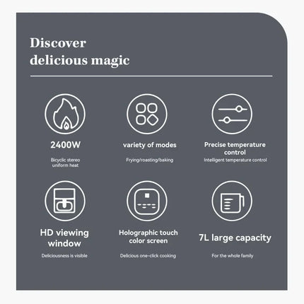 Electric Air Fryer Smart 7L Multi-function Hot Convection Oven Deep Fryer Without Oil LED Touch Control 1400W Visible Window