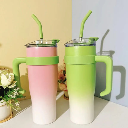 New Insulated Cup Bingba Cup 304 Stainless Steel Water Cup for Girls with Straw Large Capacity 1.2L