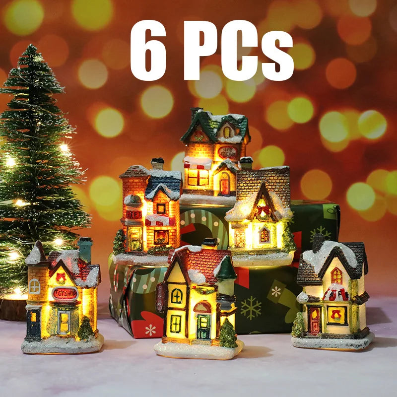 1~6pcs LED Night Light Christmas Ornaments 2024 Luminous Castle Snow House Sculpture Xmas Decoration for Home New Year Navidad