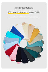 300g Cotton T Shirts Men Short Sleeved Heavyweight  Summer Round Neck Loose Breathable Shirt for Men Women Basic Tee
