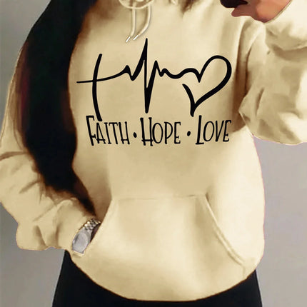 Faith Hope Love Letter Graphic Women Hoody Street Casual Loose Sweatshirt Autumn Fleece Hooded Hip Hop O-Neck Clothing Female