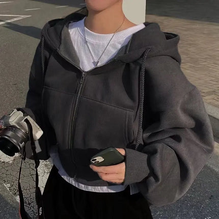 Fashion Zipper Hood Sweatshirt Women Autumn Long Sleeve Crop Tops Casual Y2K Hoodies Streetwear Harajuku Female Jackets Coats