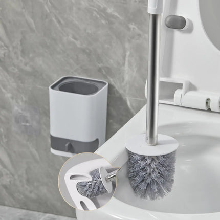 Punch-Free Wall Mounted Toilet Brush with Drainable Base Long Handle Plastic Toilet Cleaning Brush Bathroom Accessories