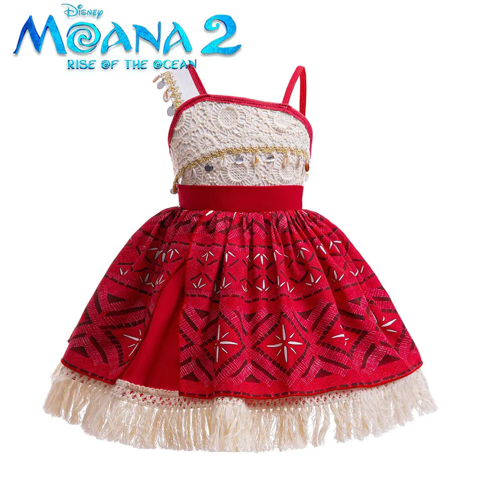 Cute Moana 2 Princess Dress Hollow out Boice Girls Disneyland Trip Vaiana Cosplay Costume Toddler Carnival Birthday Party Frock