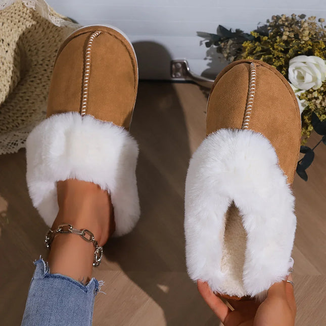 Furry Home Slippers Women 2024 Winter Designer Shoes Ladies Flats Casual Warm Plush House Fur Slides Couple Footwear Large Size