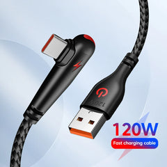 120W USB C Cable 90 Degree For OPPO Fast Charging Cord For Samsung S21 xiaomi 14 iPhone15 Quick Charging Data Wire Charger Cable