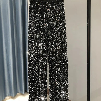 The New Women's Fashion Trendy Sparkling Gold Pants Relaxation of Tall Waist Wide-legged Pants Women's South Korean Style