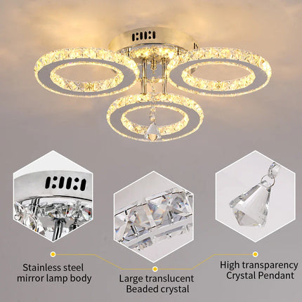 Modern K9 Crystal Led Rings Ceiling Lamp Chandelier Pendant Light Dimmable Luminaire Bedroom Living Dining Room Decor Fixture