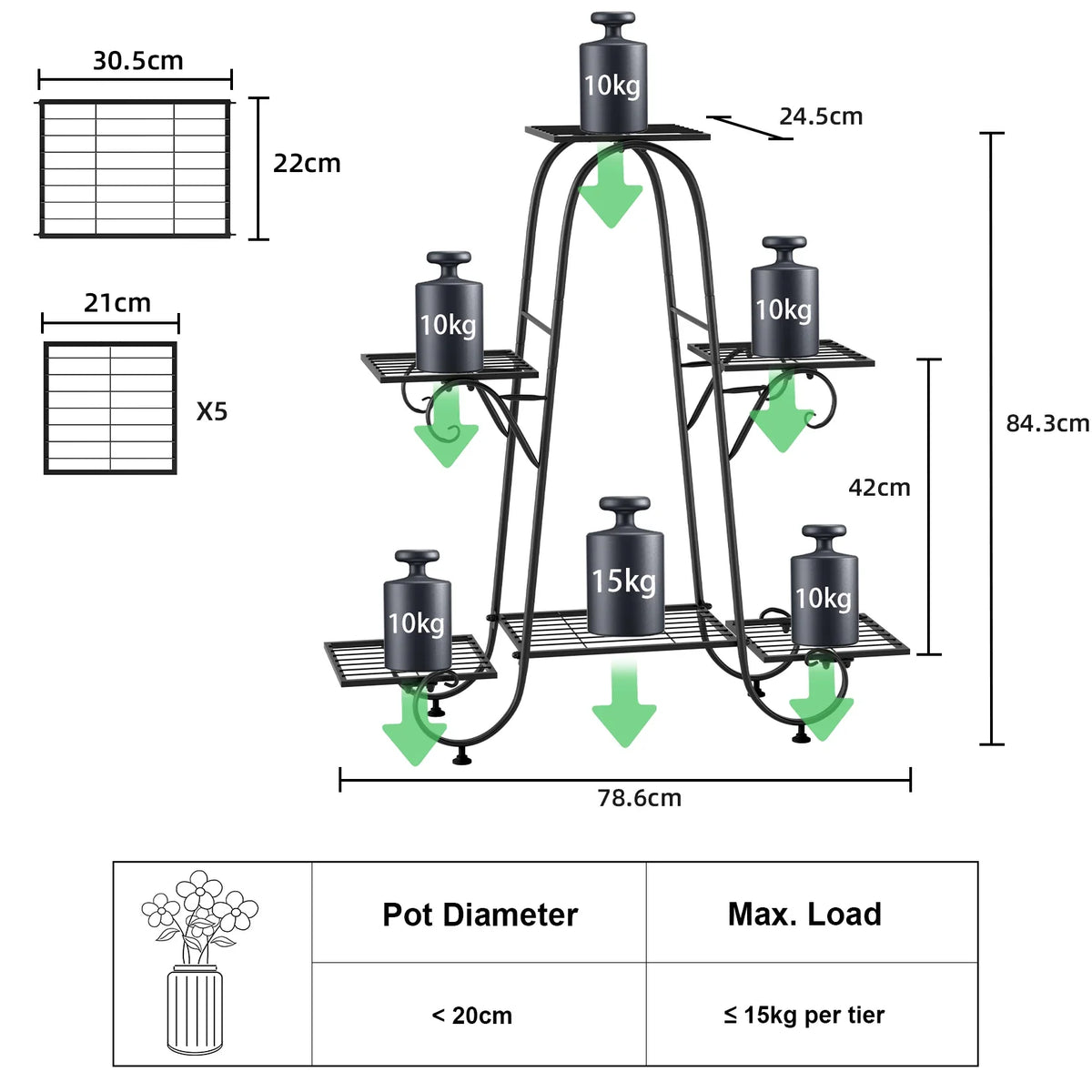 6 Tier Metal Plant Stand, Garden Patio Flower Rack, Step Design, Outdoor, Indoor, Wrought Iron