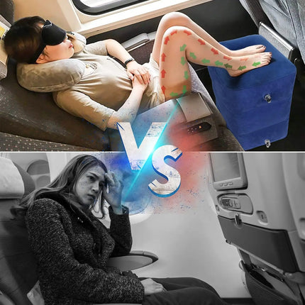 Airplane Foot Rest Travel Foot Rest Pillow Inflatable Travel Foot Rest for Airplanes Adjustable Height 3-Layer Ergonomic Folding