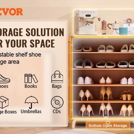 VEVOR 5 Tiers 2 Doors 40.35" Tall and Adjustable Shelves Rattan Shoe Storage Entryway Cabinet Ideal for Entryway Closet Hallway